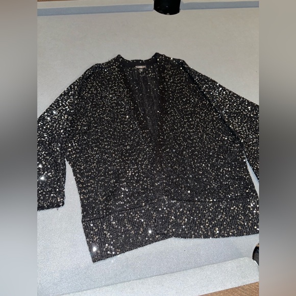 Express Black Sequin Cardigan - Picture 3 of 6